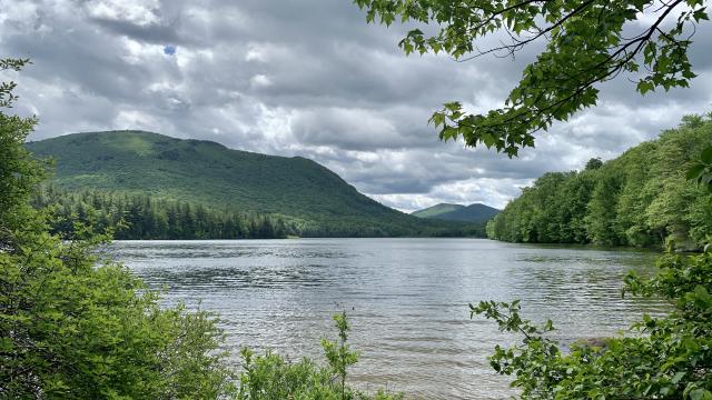 landscape of lake with mountains