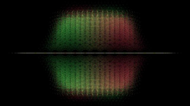 Colored mapping of eigenvalues on complex plane. Black background with millions of green and red pixels forming geometric patterns.