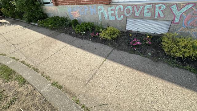 Chalk art on Hospital siding done by Rehab Participants 6/25/2024