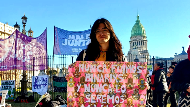 Nach in front of the Argentinian Congress at the second annual non-binary march in Argentina, July 14th, 2024