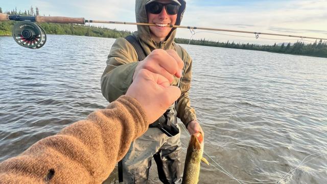 After a long day of fly fishing for Pike, we finally got the perfect shot and celebrated it. 