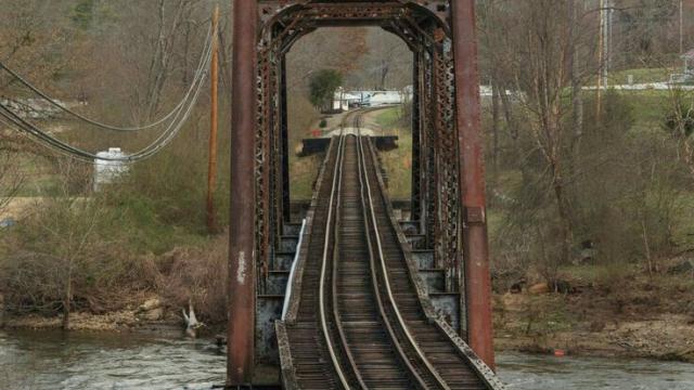 bridge looking out onto appalachian mountains