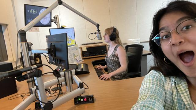 Two women in a radio studio