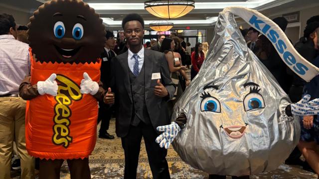 Me with two of Hershey's Mascots Reeses and Kiss