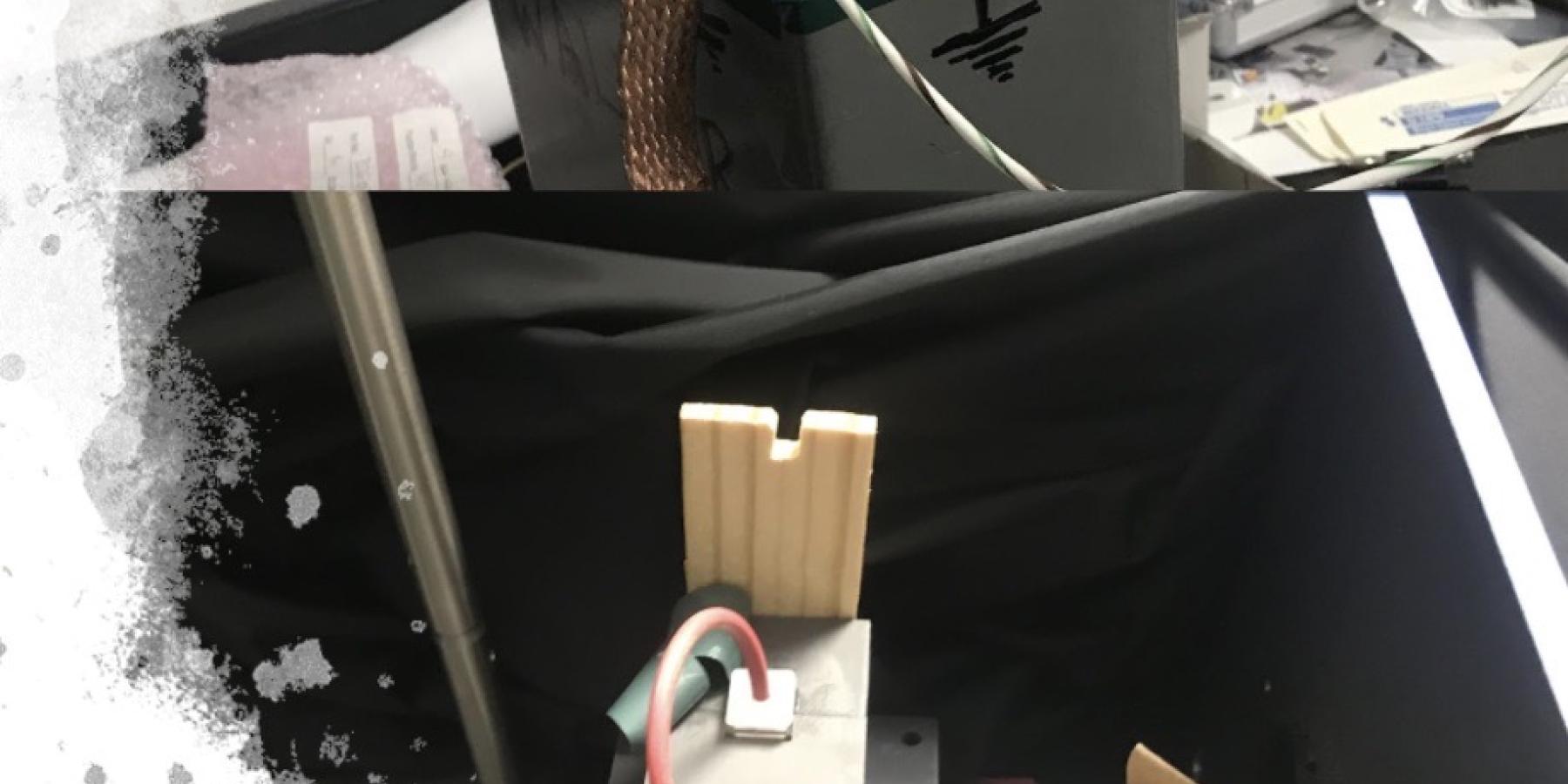 The capacitor and cuvette set-up that is a part of our temperature-jump analysis.
