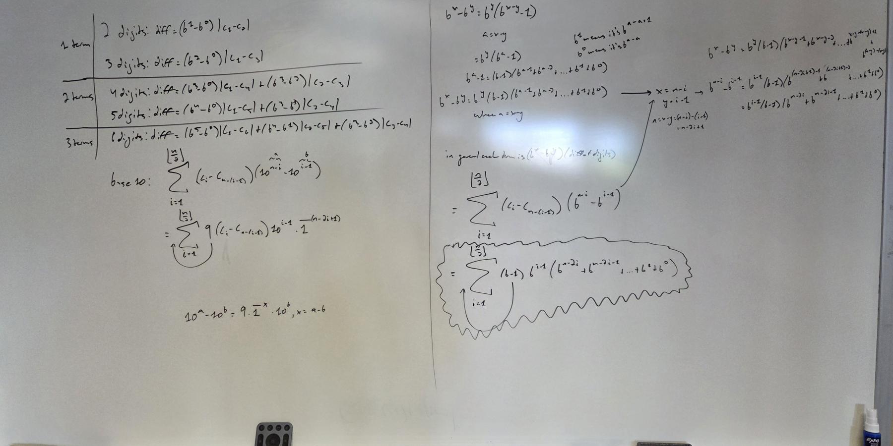 Image of a whiteboard with the student&#039;s math writing.