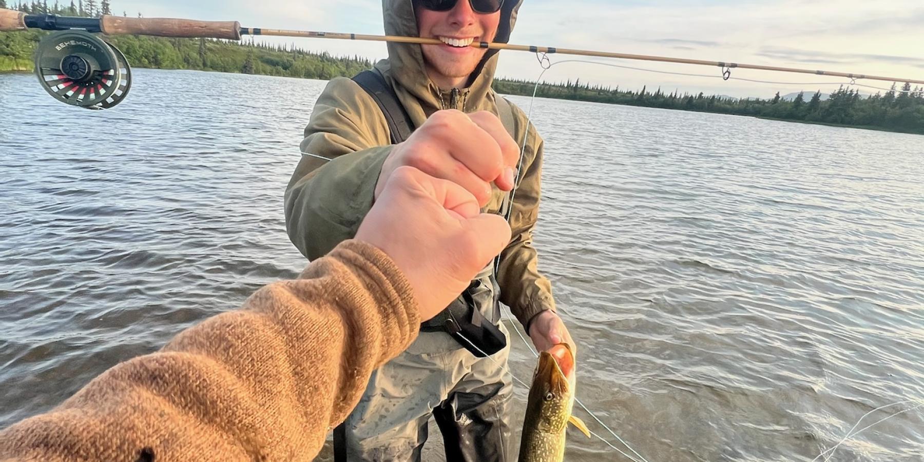After a long day of fly fishing for Pike, we finally got the perfect shot and celebrated it.