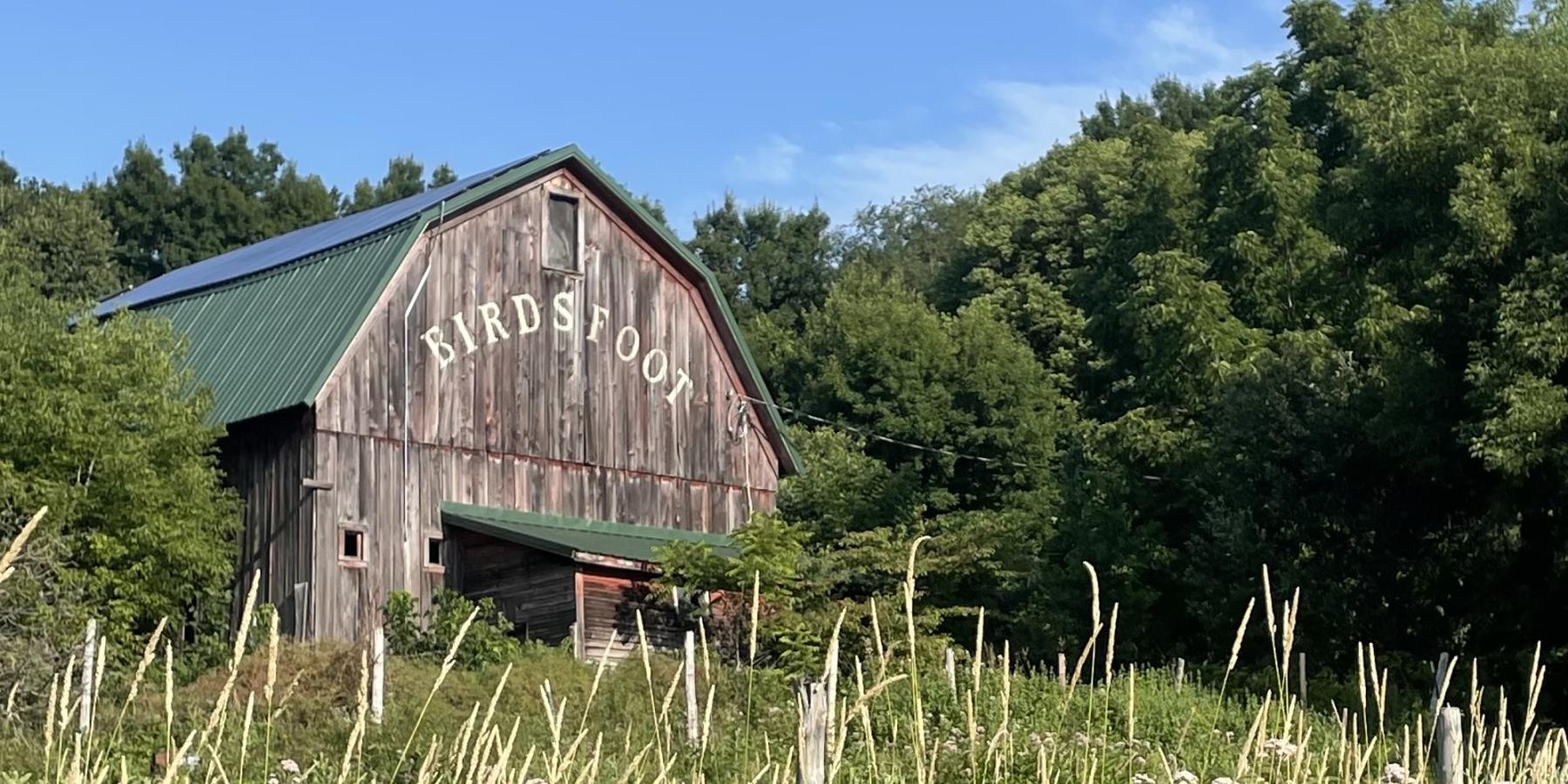 The view of the Birdsfoot barn from the road