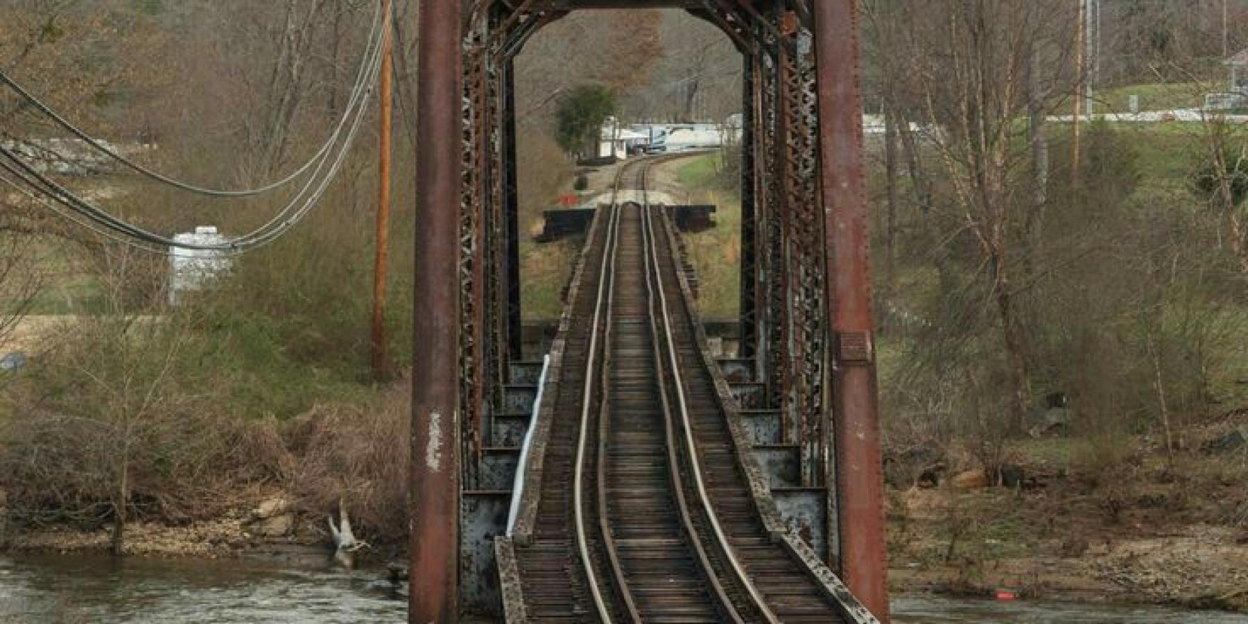 bridge looking out onto appalachian mountains