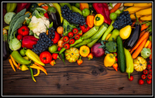 Colourful image of different fruits and vegetables.