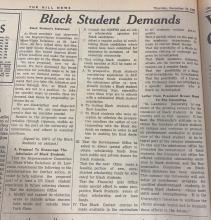 1968 Hill News Article Titled &quot;Black Student Demands&quot;