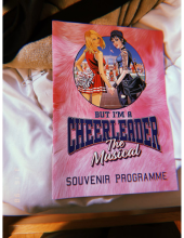 A pink souvenir brochure from &quot;But I&#039;m a Cheerleader: The Musical&quot;