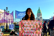 Nach in front of the Argentinian Congress at the second annual non-binary march in Argentina, July 14th, 2024