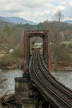 bridge looking out onto appalachian mountains