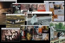 Computer desktop showing several true crime-related windows