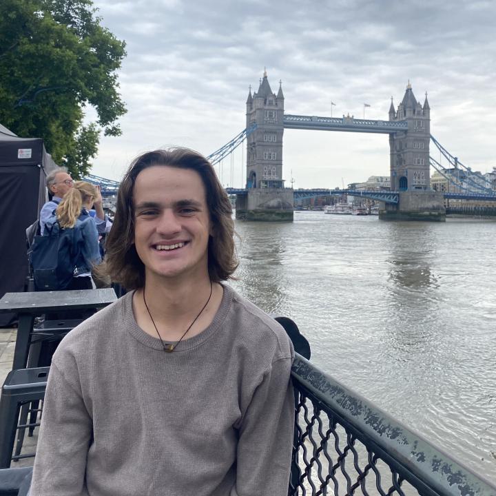 Sitting in front of Tower Bridge in London