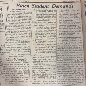 1968 Hill News Article Titled &quot;Black Student Demands&quot;